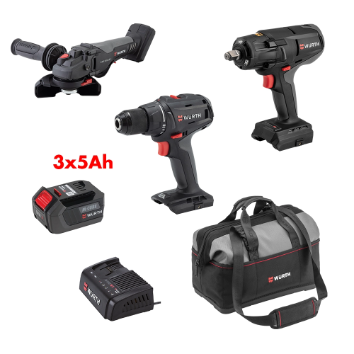 MCUBE set, brusilica, baterijski udarni odvijač, bušilica, 3 baterije 5Ah, punjač i torba