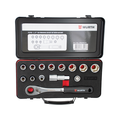 Set 1/2'' prolaznih nasadnih ključeva sa račnom, 14 kom