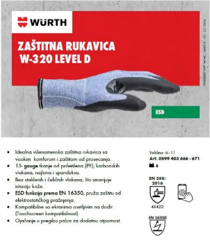 Fotografija Rukavice protiv prosecanja W-320(D) ESD