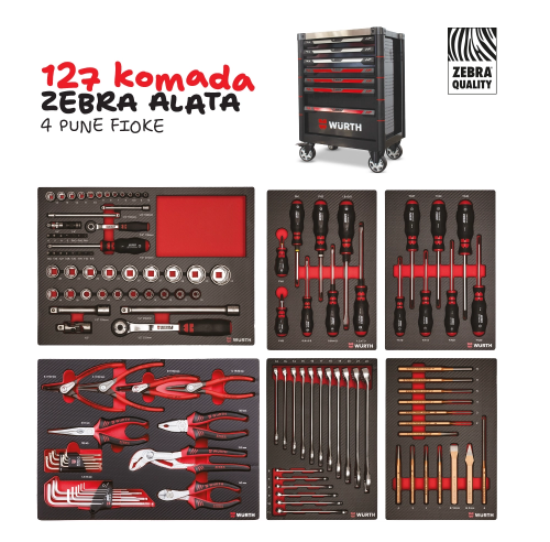 Fotografija  Kolica za alat Premium sa ZEBRA alatom 4 pune fioke