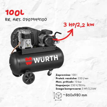 Fotografija Wurth klipni kompresor 100l