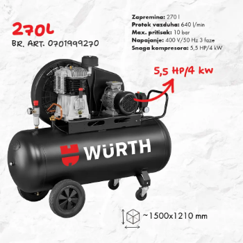 Fotografija Wurth klipni kompresor  270l - 640l/min